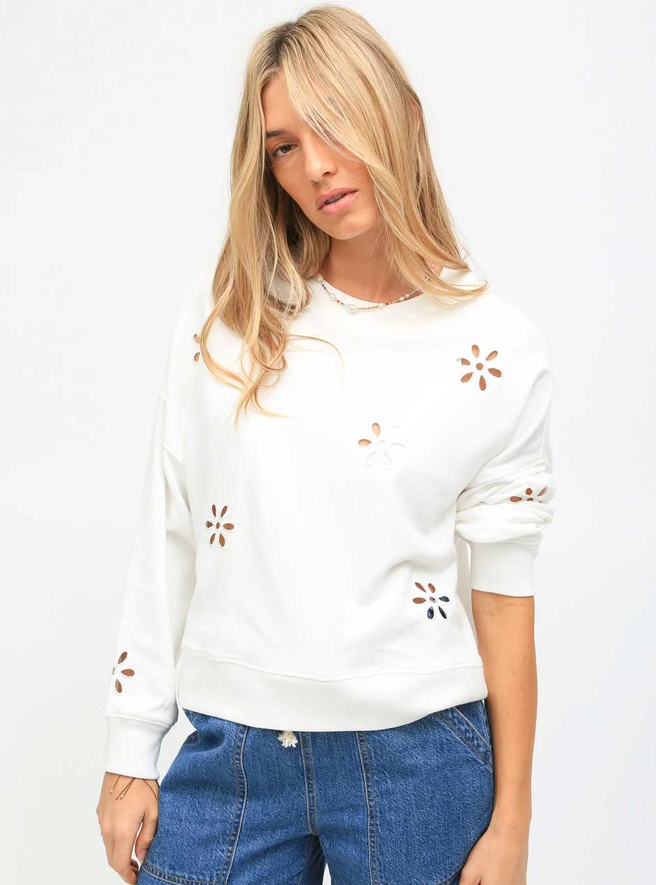 Electric & Rose Classic Sweatshirt Floral Eyelet Ivory