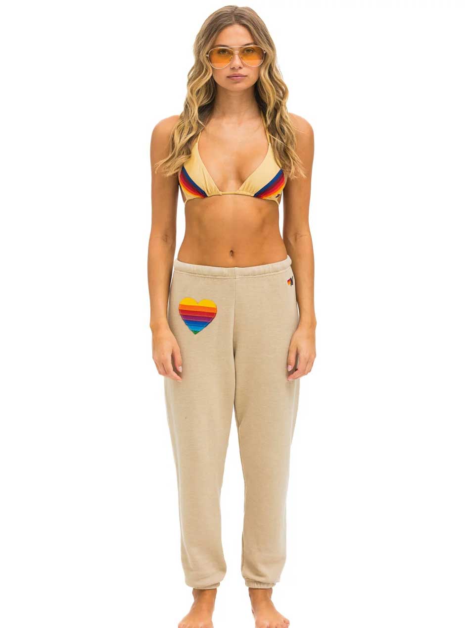 Aviator Nation Women's Rainbow Heart Stitch Sweatpants - Sand Tan