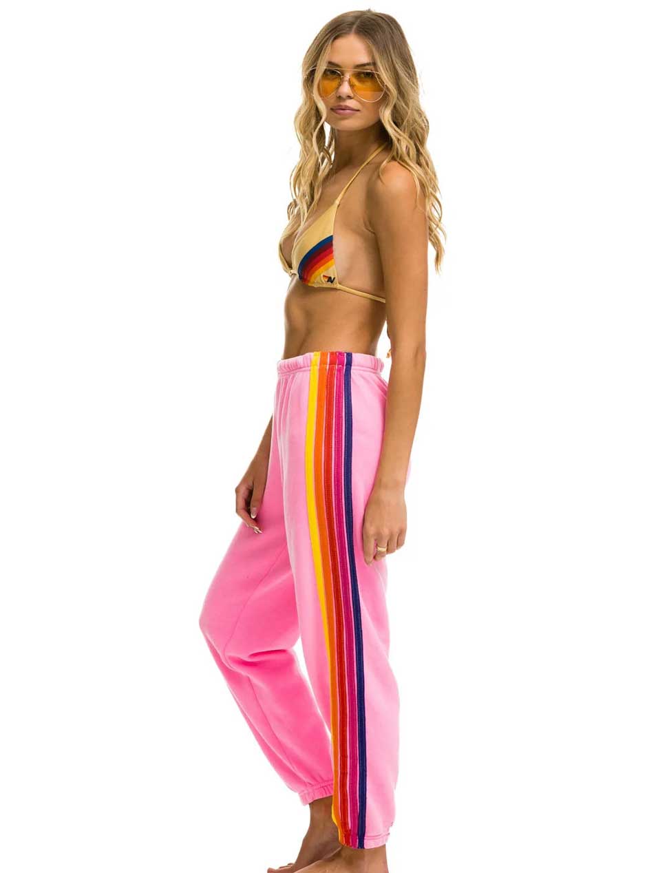 Aviator Nation Women's 5 Stripe Sweatpants - Neon Pink Yellow Purple