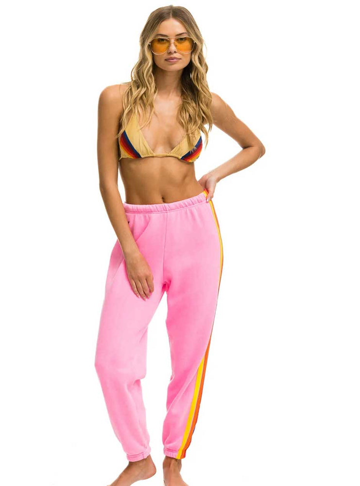 Aviator Nation Women's 5 Stripe Sweatpants - Neon Pink Yellow Purple