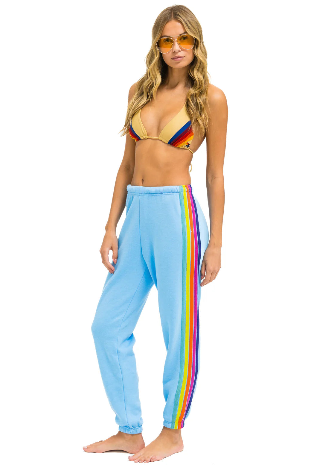 Aviator Nation 5 STRIPE SWEATPANTS - SKY // RAINBOW