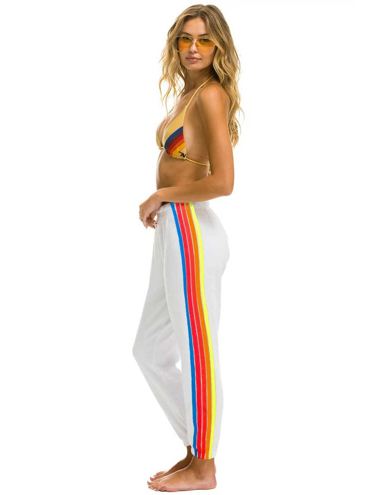 Aviator Nation Women's 5 Stripe Sweatpants - White Neon Rainbow