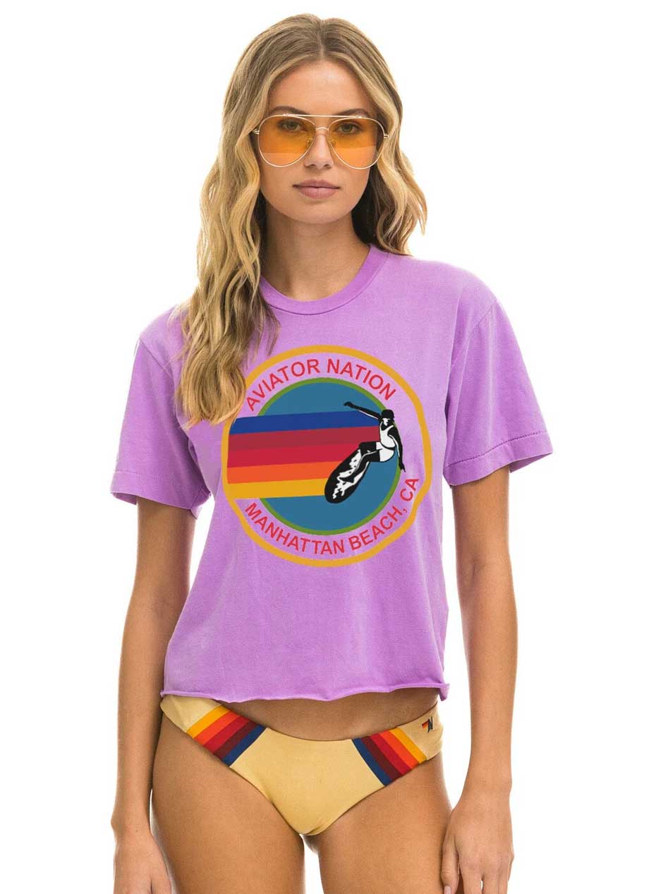 Aviator Nation Women's Manhattan Beach Boyfriend Tee - Neon Purple
