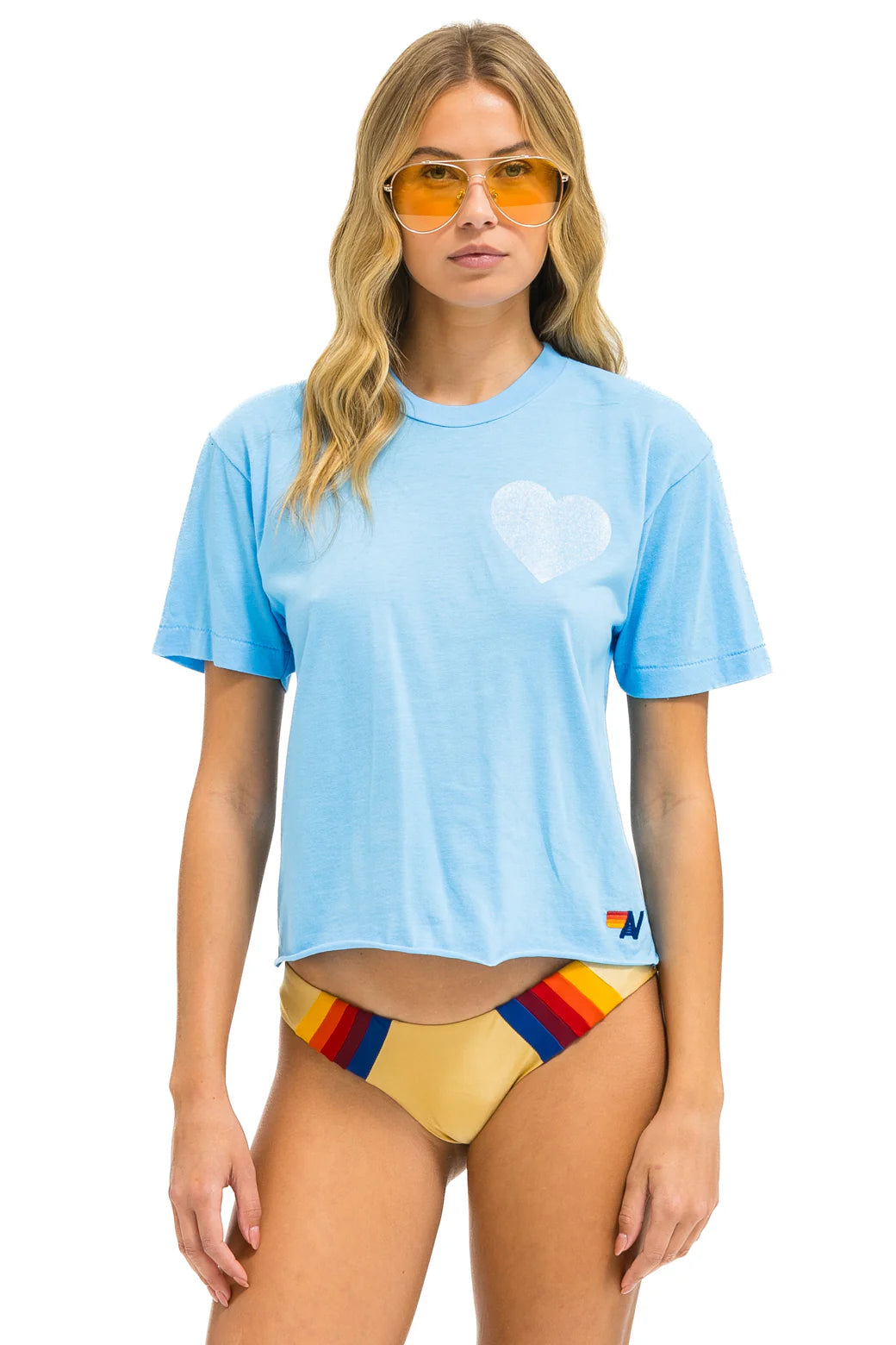 Aviator Nation Glitter Heart Boyfriend Tee- Sky/Blue