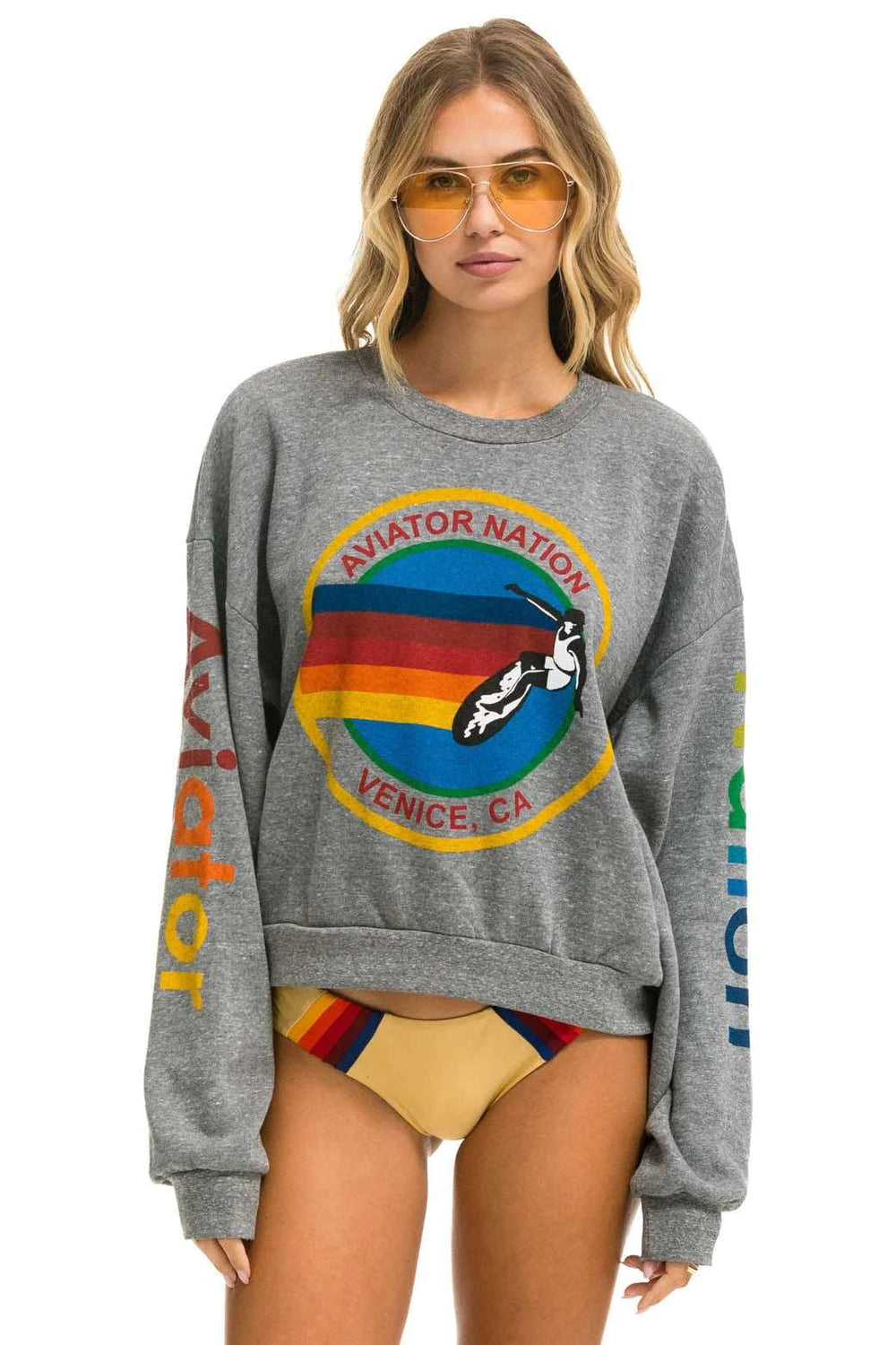 Aviator Nation Relaxed Crew Sweatshirt Heather Grey