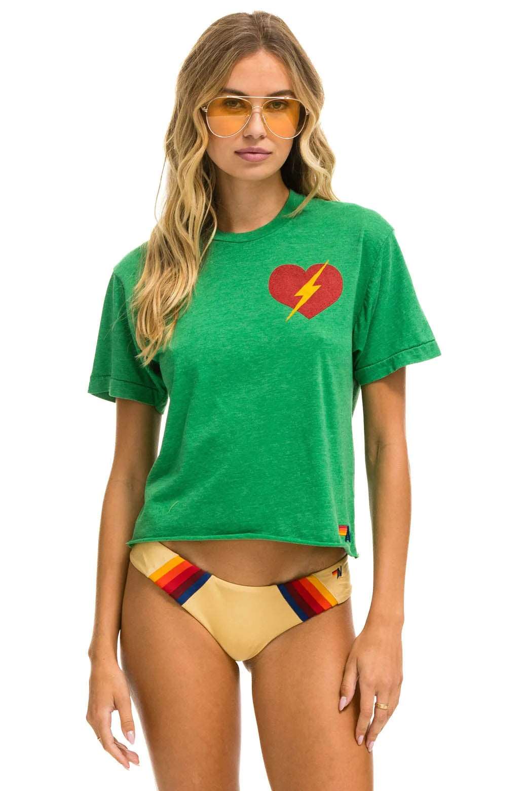 Aviator Nation Bolt Heart Boyfriend Tee Kelly Green