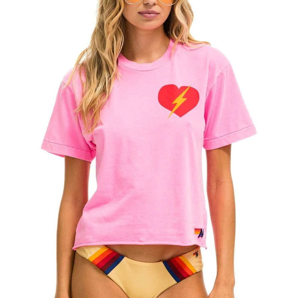 Aviator Nation Bolt Heart Boyfriend Tee Neon Pink