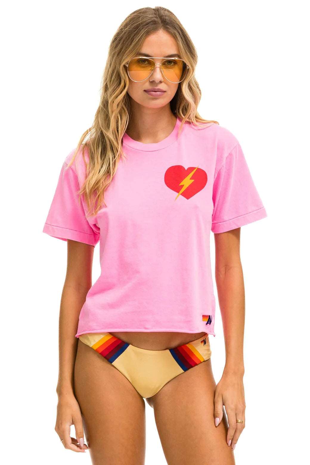 Aviator Nation Bolt Heart Boyfriend Tee Neon Pink