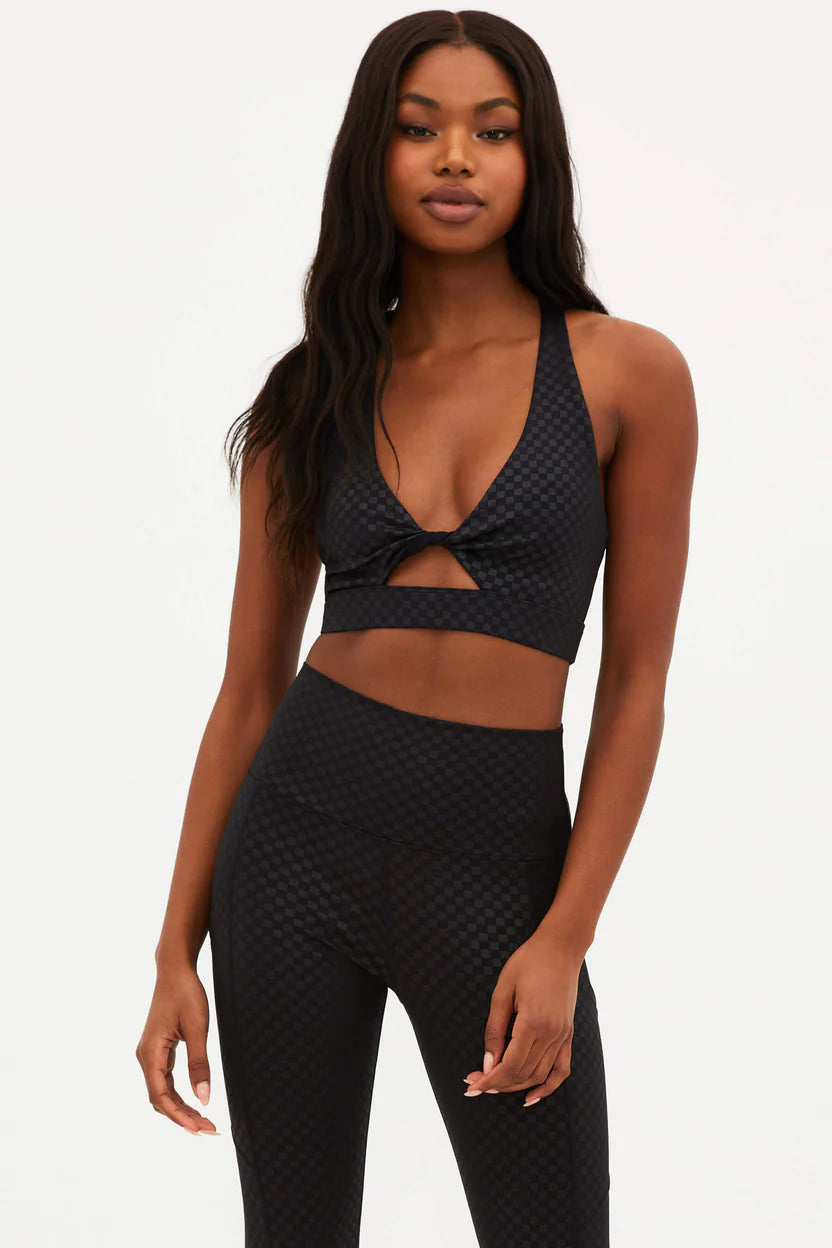 Beach Riot Women's Twist Sports Bra Top - Black Embossed Check