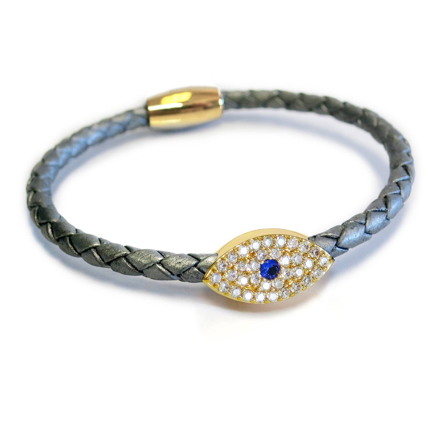 Liza Schwartz Gold Sapphire Evil Eye Leather Bracelet