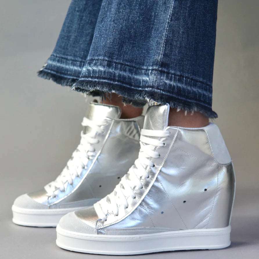 Cynthia Richard Fearless Silver Wedge Sneaker