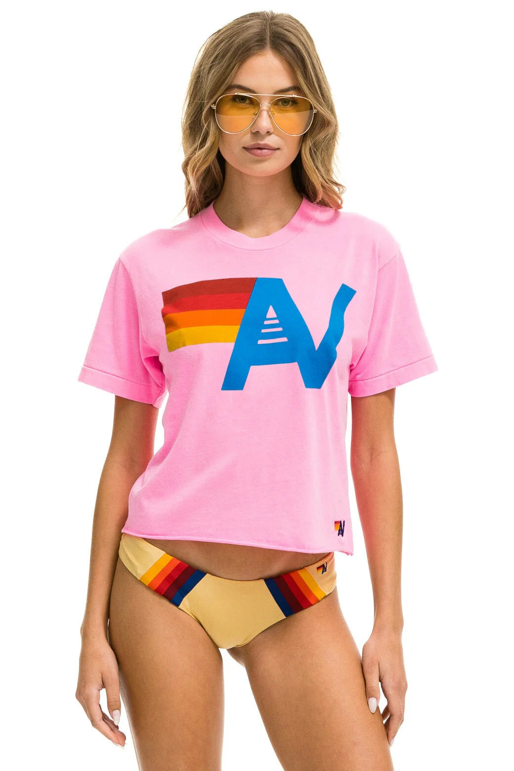 Aviator Nation Logo Boyfriend Tee - Neon Pink