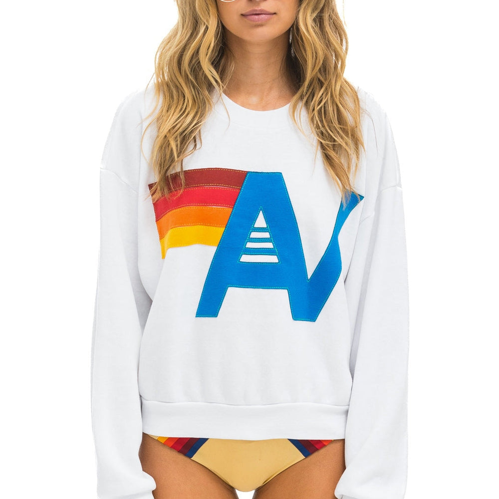 Aviator Nation Women's Logo Stitch Crew Neck Sweatshirt - White