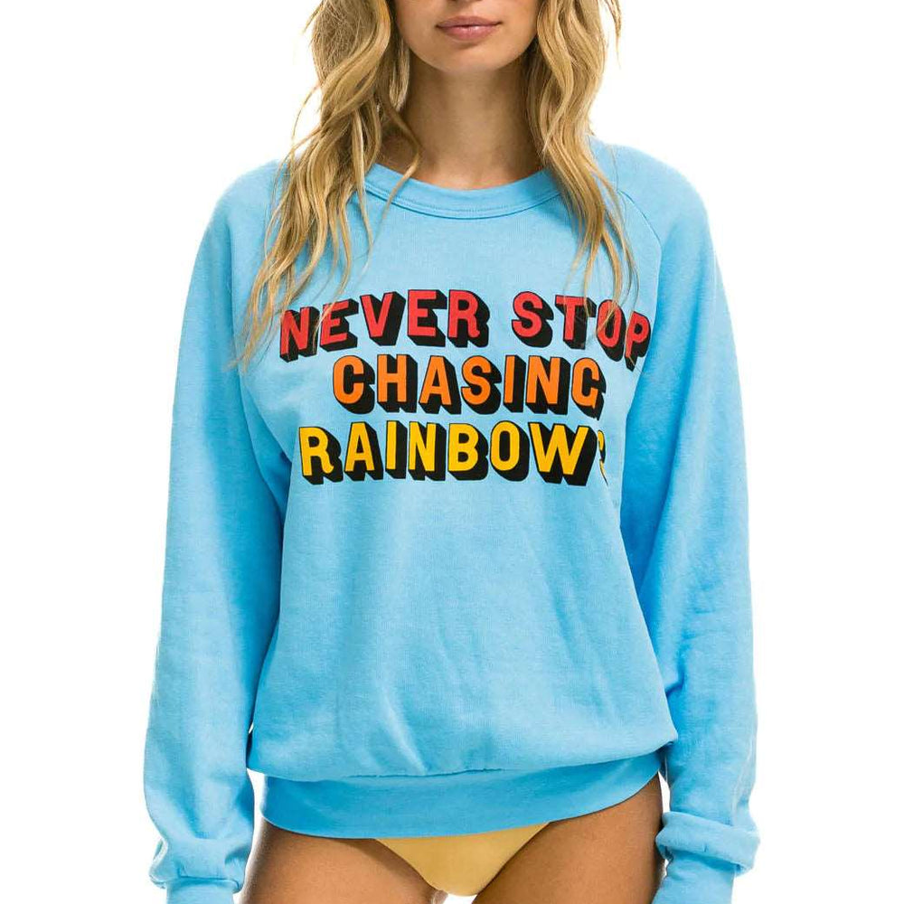 Aviator Nation Never Stop Chasing Rainbows Crew Sweatshirt Sky Blue