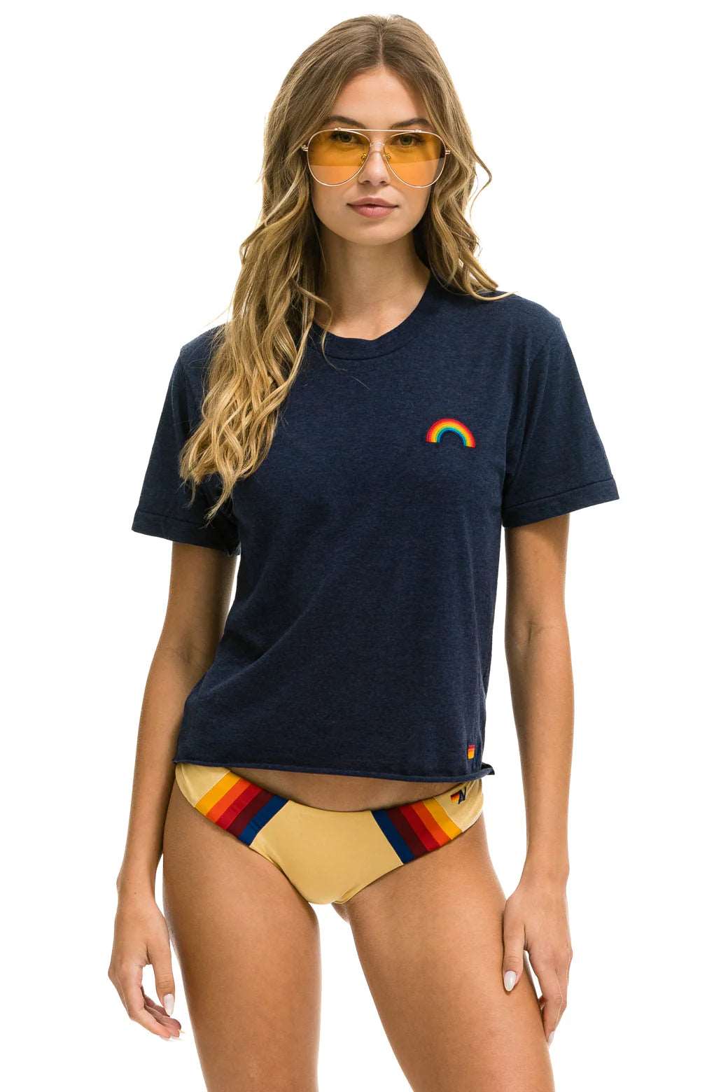 Aviator Nation Rainbow Embroidery Boyfriend Tee Black