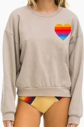 
                  
                    Aviator Nation Women's Rainbow Heart Stitch Relaxed Crew Sweatshirt - Sand Tan
                  
                