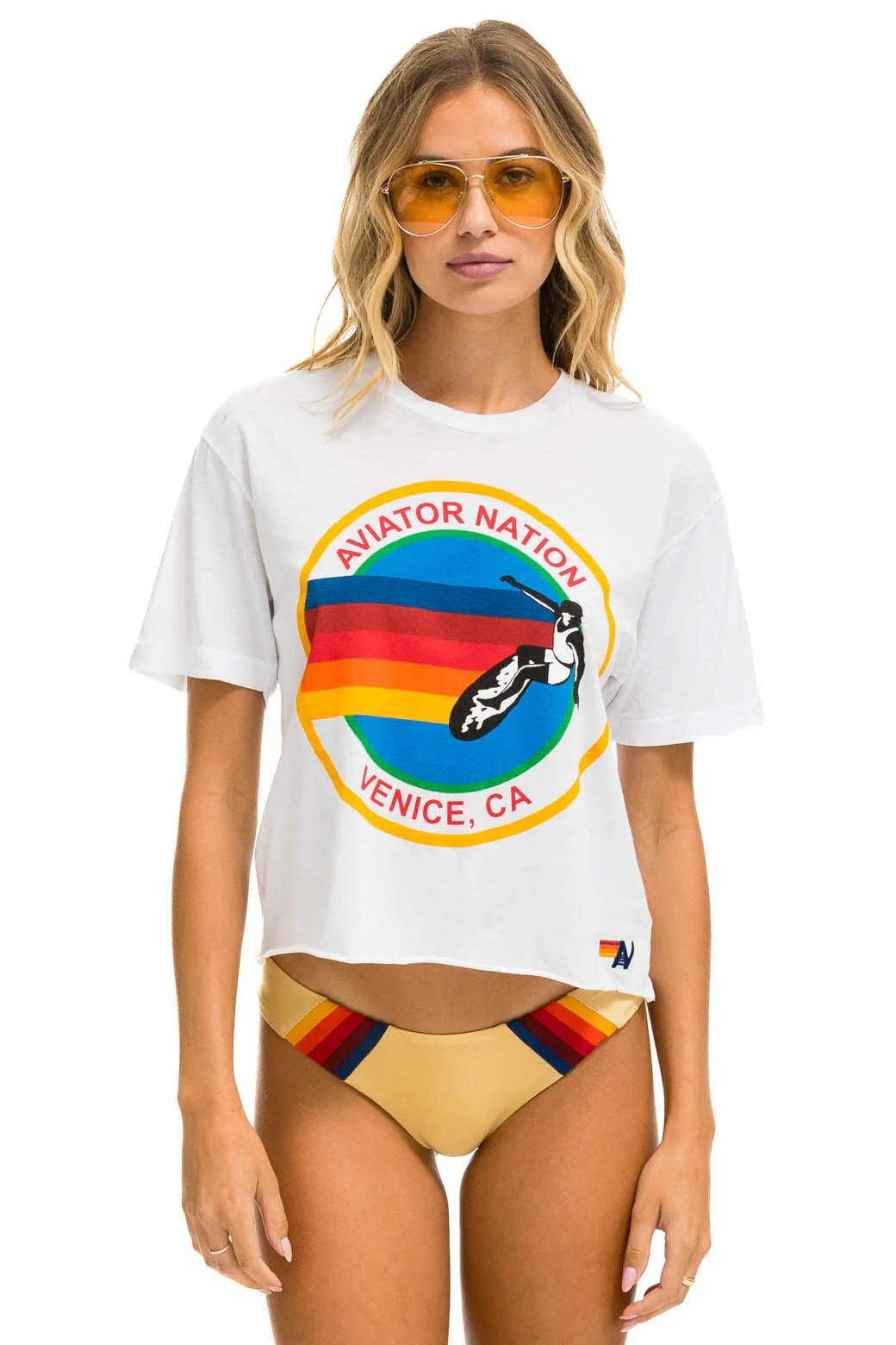 Aviator Nation Women's Logo Boyfriend Tee  White