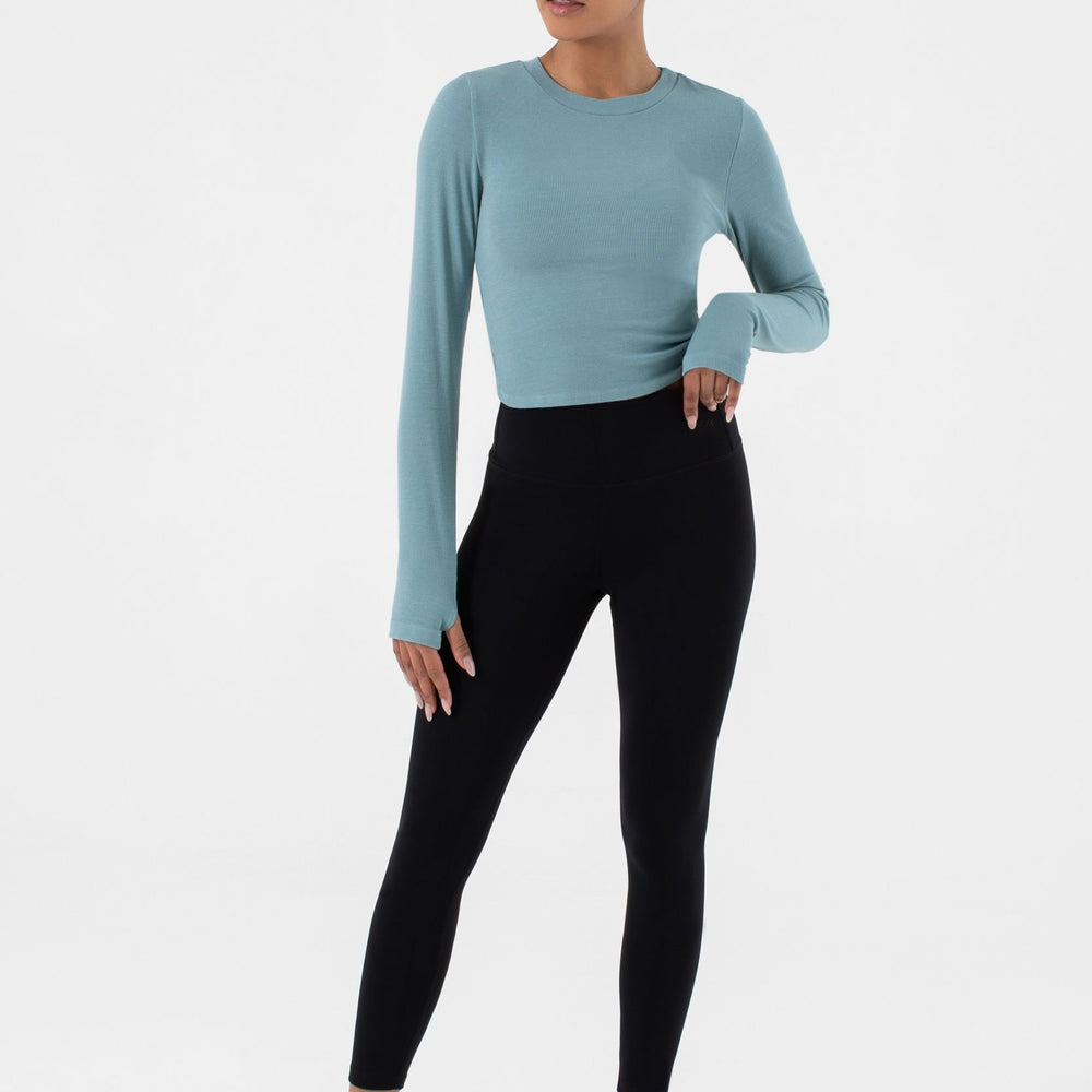 NUX Active Women's Acacia Twist Back Long Sleeve Shirt - Dark Turquoise Blue