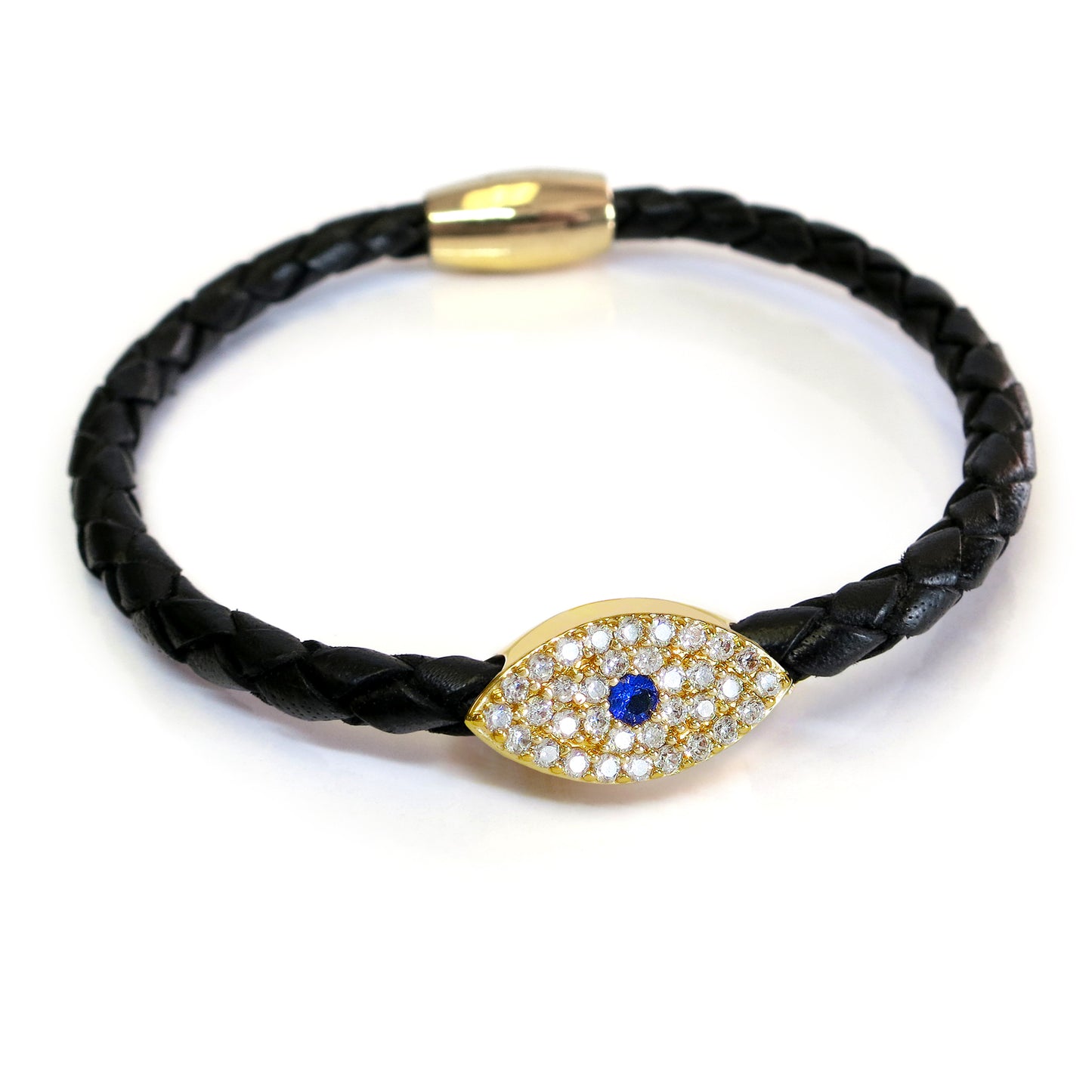 Liza Schwartz Gold Sapphire Evil Eye Leather Bracelet