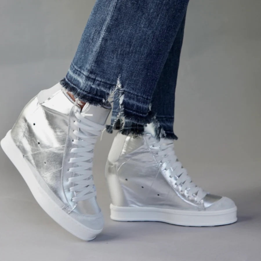 Cynthia Richard Fearless Silver Wedge Sneaker